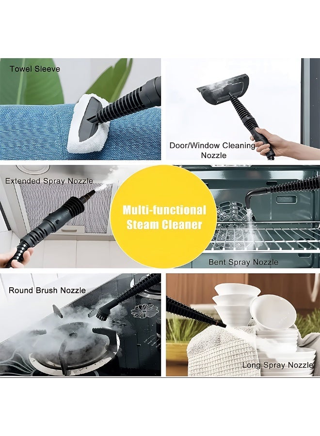 جي أم كيه منظف بخار يدوي 10 في 1 بقوة 1000 واط – سعة 350 مل – درجة حرارة حتى 100° – ضغط بخار قوي – مزود بـ 10 ملحقات – للتنظيف العميق للمطبخ والحمام والزجاج والسيارة - Image 4