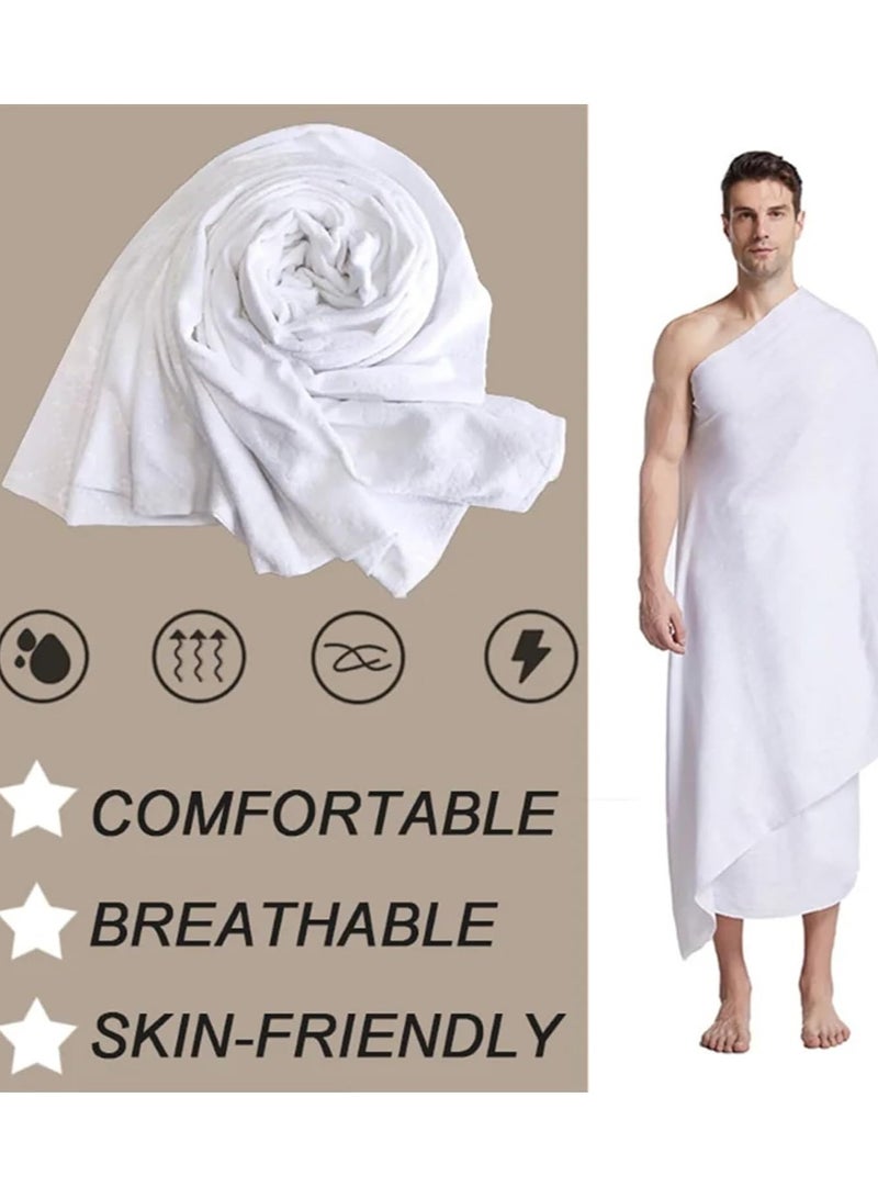 REBENUO Original Men's Hajj Umrah clothing Ahram 100% Cotton Super Soft 2 Pcs Towel Set (top and Bottom) 110X210inch New Dry Fast Microfiber Woven Technology.AND Ahrams Waterproof Belt.WEIGHT 1000 GRAMS  - Image 5