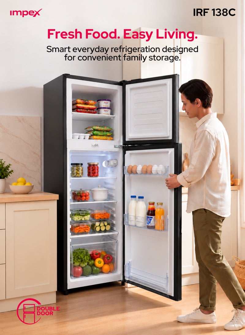 Impex 138L Gross/128L Net, Double Door Refrigerator, No Frost Inverter Refrigerator, 4.5 Cu.Ft Freezer, 42Ltr Freezer + 86Ltr Refrigerator, Glass Shelves, Fast Cooling Fridge Freezer, Silent Operation Best for Home, 2 Year Product Warranty & 10 Year Compressor Warranty, Safety Lock And Key, 120 W IRF 138C Dark Grey - Image 5