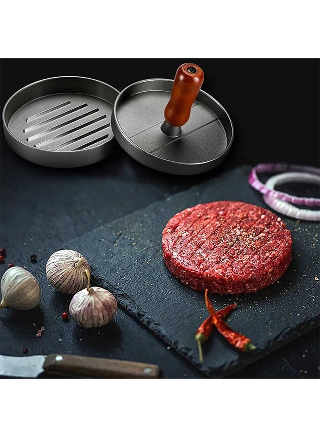 م prensa همبرغر دائرية مع 100 ورقة من ورق البرشمان، صانع البرجر، prensa برجر من سبائك الألومنيوم، أداة prensa برجر غير لاصقة بمقبض خشبي، مناسبة لصواني الفرن، الرفوف والشواء - Image 3