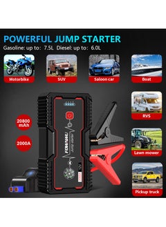FOWAWU FOWAWU 20800mAh 2000A Car Jump Starter, Jump Starter Battery Pack (7.5 L Gas, 6.0 L Diesel), Battery Jumper Starter Portable with USB/DC 12V/LED Light, Jump Starter Capacitor, Battery Charger Car, Car Power Bank, Car Battery Charger, Power Bank Car Starter, Battery Booster Jump Starter, Portable Car Battery, Car Battery Charger Jump Starter  - Image 3
