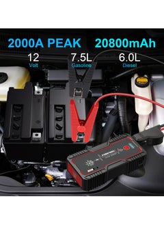FOWAWU FOWAWU 20800mAh 2000A Car Jump Starter, Jump Starter Battery Pack (7.5 L Gas, 6.0 L Diesel), Battery Jumper Starter Portable with USB/DC 12V/LED Light, Jump Starter Capacitor, Battery Charger Car, Car Power Bank, Car Battery Charger, Power Bank Car Starter, Battery Booster Jump Starter, Portable Car Battery, Car Battery Charger Jump Starter  - Image 2