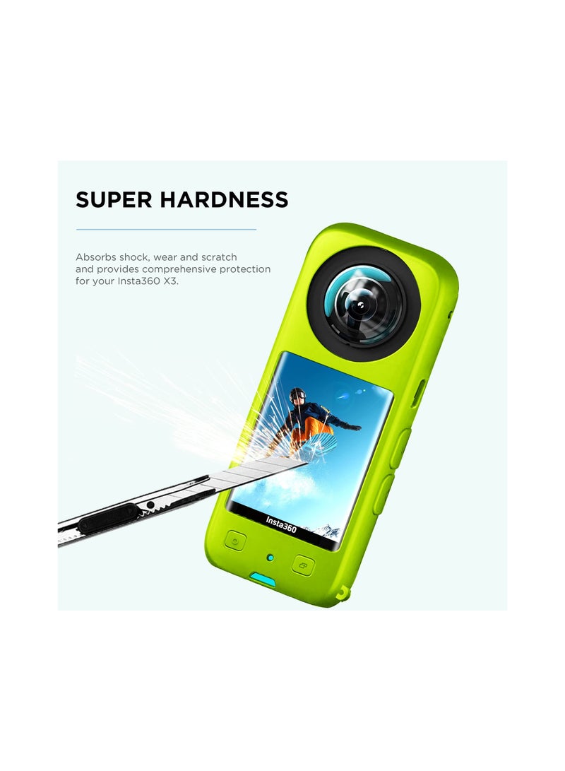 SYOSI Protection Kit for Insta 360 X3, Silicone Protective Case with 2 Pcs Screen Protector for Insta360 X3 Accessories (Green) - Image 2