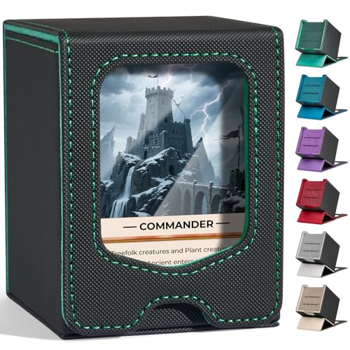 Fabmaker Deck Box Compatible with MTG Commander patent Pending Magnetic Trading Card Storage Box with Commander Fits 100 DoubleSleeved Cards Card Box Compatible with Magic the Gathering Green - Image 1