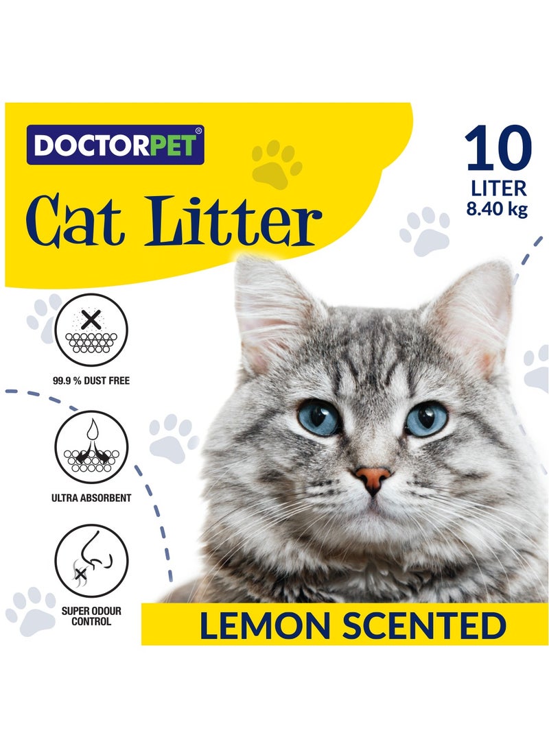 DOCTERPET Doctor Pet Cat Litter Lemon 10L – 100% Natural Clumping Bentonite,Scented, Ultra Absorbent,Easy Scooping, Dust-Free, Odor Control, Easy Scooping, Hypoallergenic & Non-Stick Paw Formula - Image 2