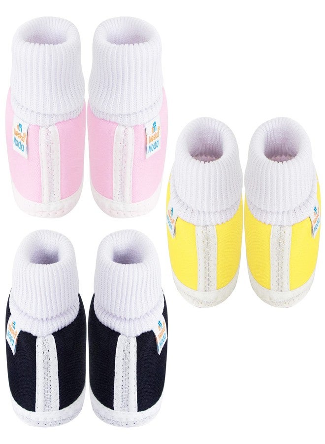 Neska Moda 6 To 12 Months Baby Girls Pack of 3 Pair Cotton Butterfly Frill Baby Booties (Black,Baby Pink,Yellow) -SK176andSK179andSK141 - Image 3