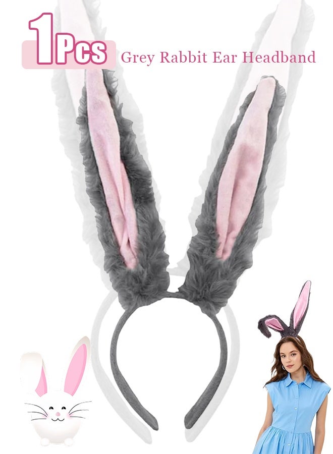 Serre-tête Oreilles de Lapin Gris, Peluche, Accessoire Déguisement Pâques Carnaval Cosplay Fête - Image 1