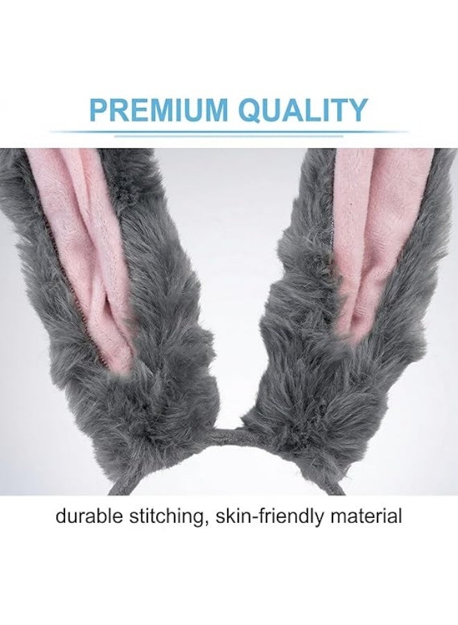 Serre-tête Oreilles de Lapin Gris, Peluche, Accessoire Déguisement Pâques Carnaval Cosplay Fête - Image 4