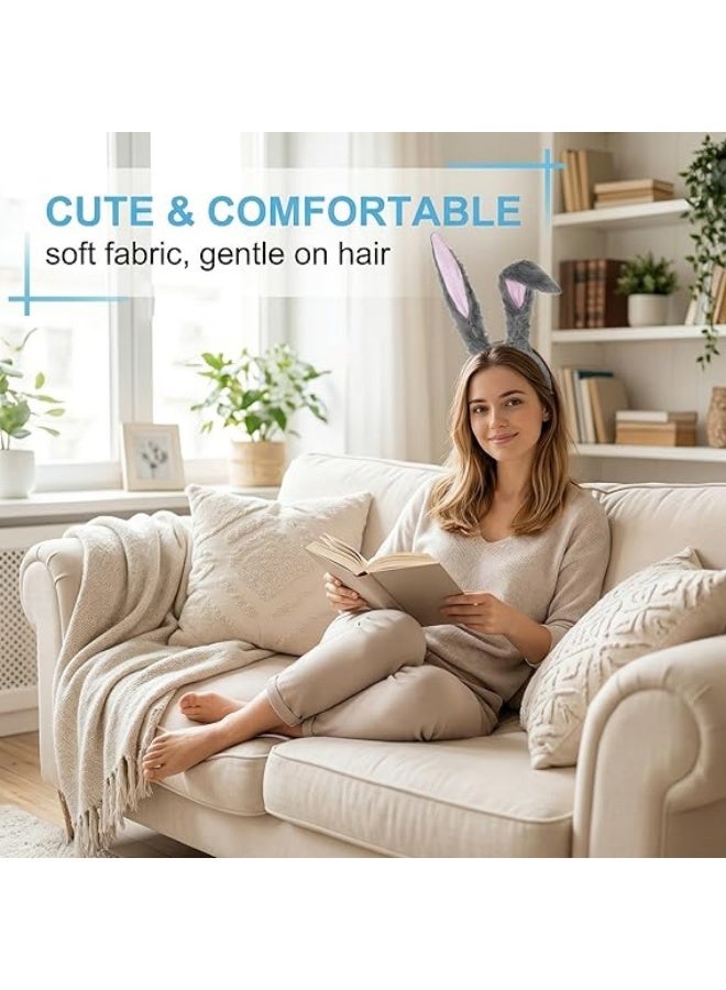 Serre-tête Oreilles de Lapin Gris, Peluche, Accessoire Déguisement Pâques Carnaval Cosplay Fête - Image 2