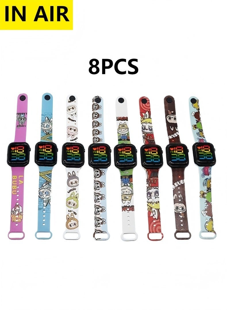 In Air 8 Pcs Kids' Square Water Resistant Silicone Digital Watch - Image 1