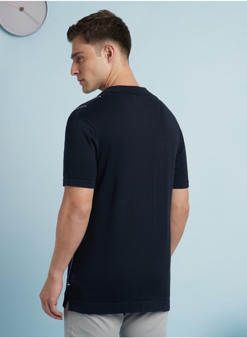 Dennis Lingo - Men's Navy 100% Cotton Striped Regular Fit T-Shirt - Image 1
