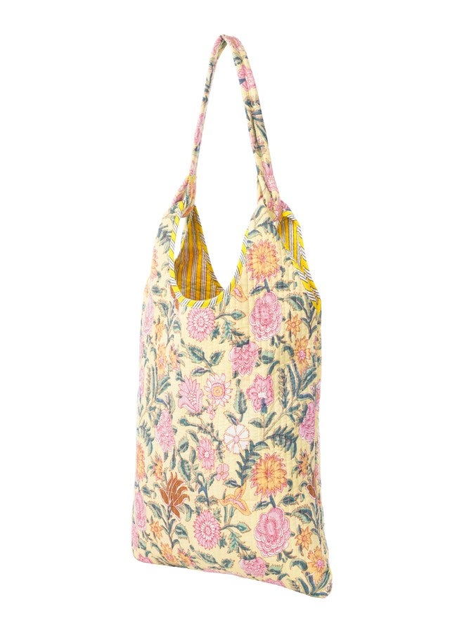 SENORA Floral hand bags for women latest, Women's Shoulder Bag, Lightweight Multipurpose Reusable Shopping Handbag, jaipur cloth bags, yellow - Image 2