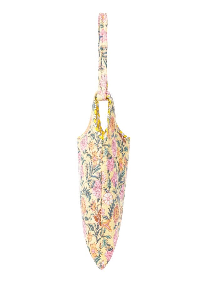 SENORA Floral hand bags for women latest, Women's Shoulder Bag, Lightweight Multipurpose Reusable Shopping Handbag, jaipur cloth bags, yellow - Image 3