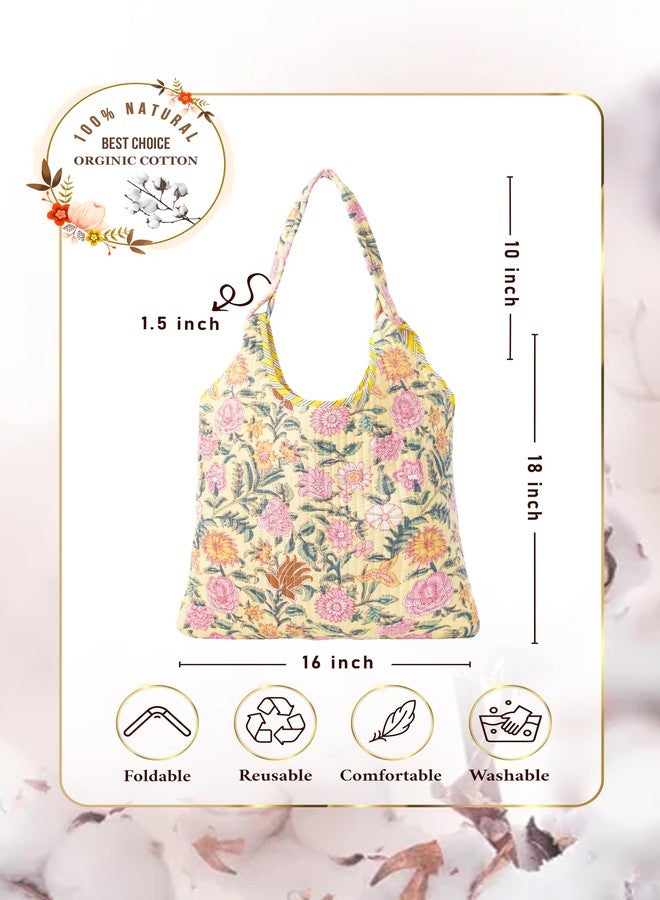 SENORA Floral hand bags for women latest, Women's Shoulder Bag, Lightweight Multipurpose Reusable Shopping Handbag, jaipur cloth bags, yellow - Image 5