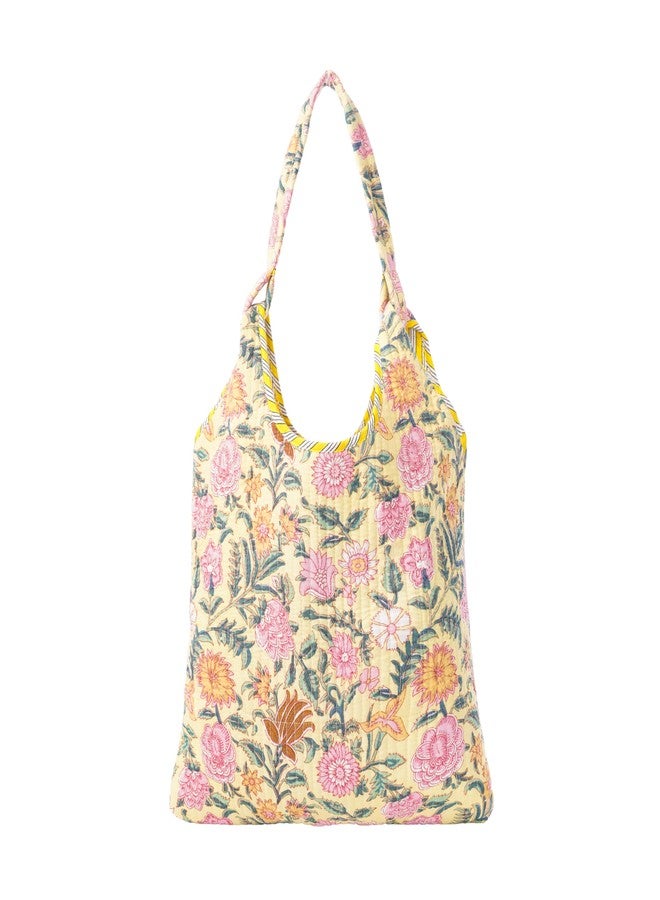 SENORA Floral hand bags for women latest, Women's Shoulder Bag, Lightweight Multipurpose Reusable Shopping Handbag, jaipur cloth bags, yellow - Image 1