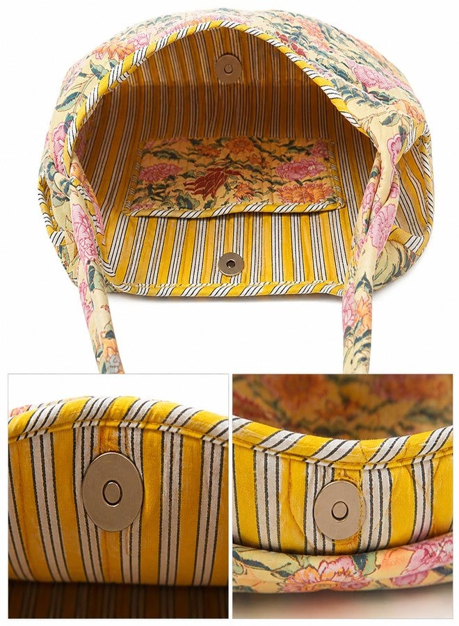 SENORA Floral hand bags for women latest, Women's Shoulder Bag, Lightweight Multipurpose Reusable Shopping Handbag, jaipur cloth bags, yellow - Image 4
