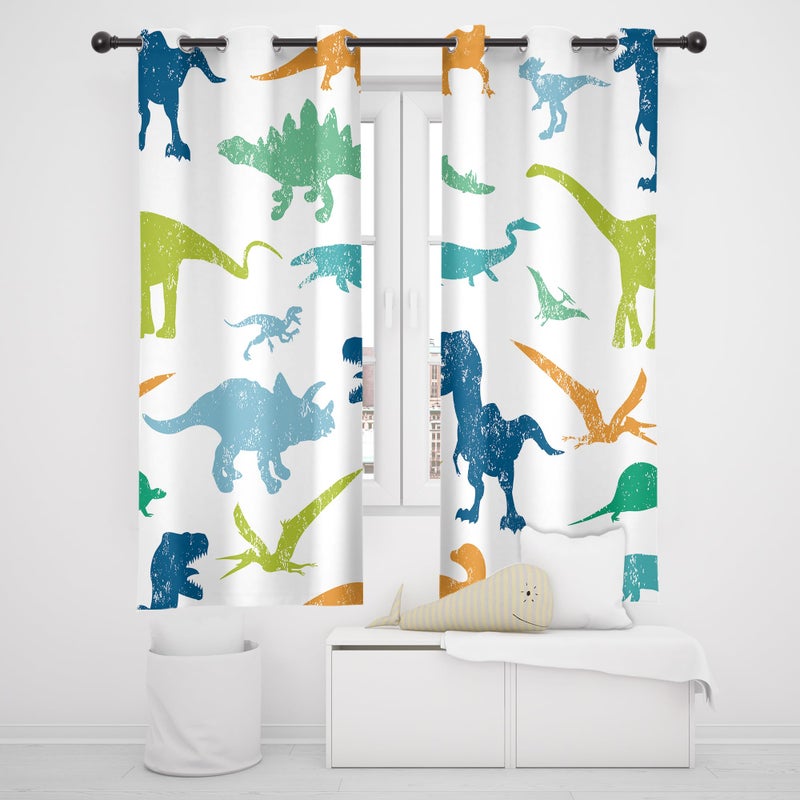 Cinbloo Boys Dinosaur Blackout Curtains Grommet 2 Panels Kids Cartoon Dino Room Darkening Window Drapes Bedroom Divider Outdoor 42W x 63L Inch Cute Wildlife Art Printed Living Room Window Treatment