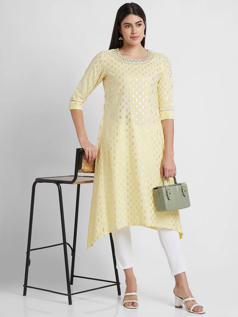 globus Globus Women Ethnic Motifs Printed Round Neck Pure Cotton Kurta