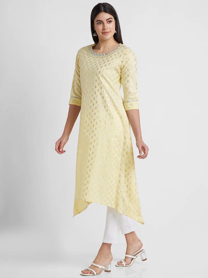 globus Globus Women Ethnic Motifs Printed Round Neck Pure Cotton Kurta