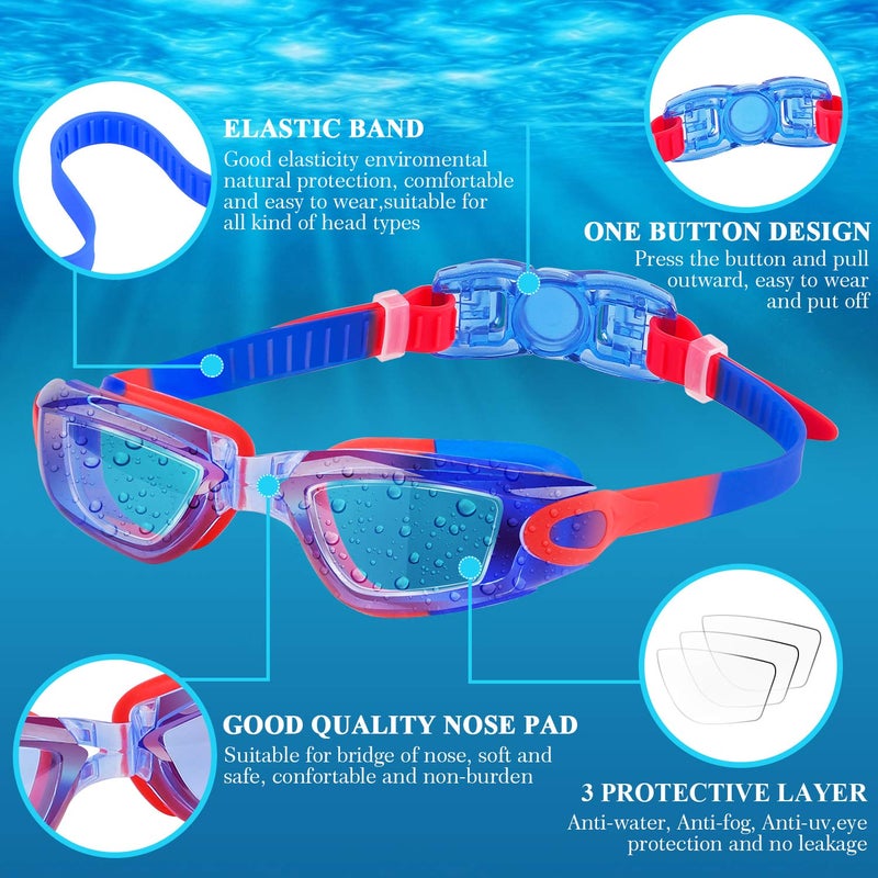 COOLOO Kids Swim Goggles, 2 Packs Swimming Goggles for Kids Girls Boys and Child Age 4-16 - Image 2