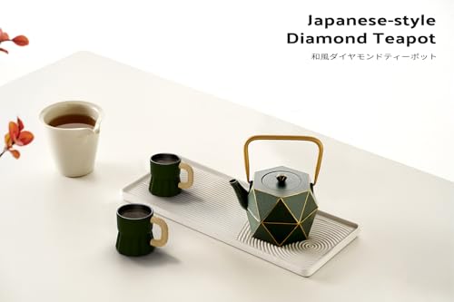 Toptier Mini Tea Kettle Super Small Palmsized Teapot Stovetop Safe Japanese Cast Iron Tea Kettle Diamond Design Tea Pot with Removable Infuser for Loose Tea 11 Ounce 325 ml Dark Green - Image 3