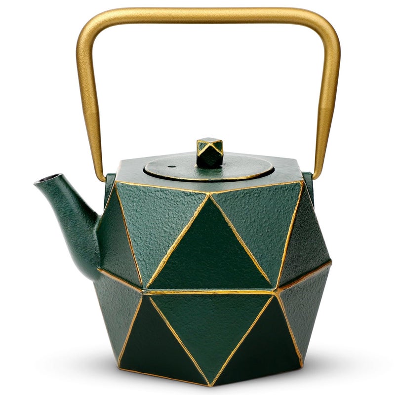 Toptier Mini Tea Kettle Super Small Palmsized Teapot Stovetop Safe Japanese Cast Iron Tea Kettle Diamond Design Tea Pot with Removable Infuser for Loose Tea 11 Ounce 325 ml Dark Green - Image 2