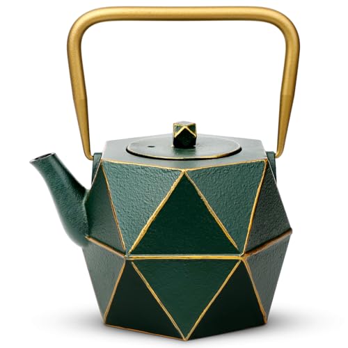 Toptier Mini Tea Kettle Super Small Palmsized Teapot Stovetop Safe Japanese Cast Iron Tea Kettle Diamond Design Tea Pot with Removable Infuser for Loose Tea 11 Ounce 325 ml Dark Green - Image 1