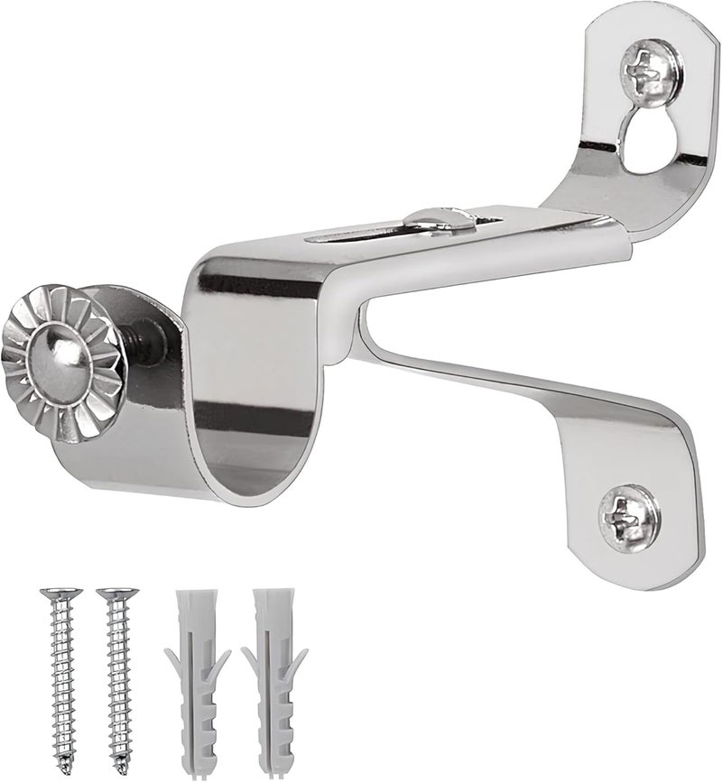 Royal Apex 1pcs Curtain Rod Bracket CP Adjustable 1 Inch Open Curtain Rail Holder Metal Curtain Holder with Screws & Drilling Kit for Bedroom, Living Room & Shower Rail - Image 1