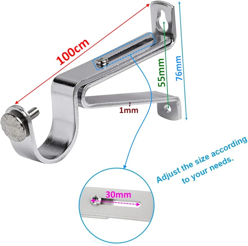 Royal Apex 1pcs Curtain Rod Bracket CP Adjustable 1 Inch Open Curtain Rail Holder Metal Curtain Holder with Screws & Drilling Kit for Bedroom, Living Room & Shower Rail - Image 2