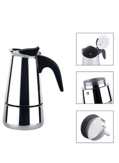 Generic Black Fire Stainless Steel Espresso Machine, Italian Coffee Filter on the Stove (4Cups - 200 ml, Silver)  - Image 5