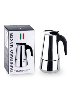 Generic Black Fire Stainless Steel Espresso Machine, Italian Coffee Filter on the Stove (4Cups - 200 ml, Silver)  - Image 1