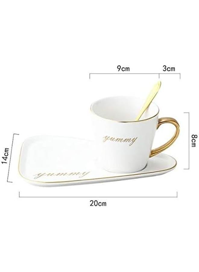 هوم كونسيبت طقم فناجين قهوة وصحون مثلثة بحافة ذهبية من السيراميك الشمالي مع ملعقة باللون الأبيض، مكون من 3 قطع - Image 3