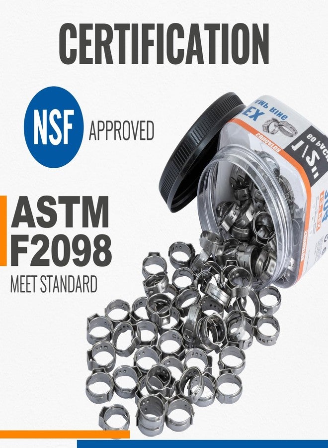 SUNGATOR (عبوة من 60 قطعة) حلقات ضغط Pex مقاس 1/2 بوصة من SUNGATOR، حلقة تثبيت من الفولاذ المقاوم للصدأ مقاس 1/2 بوصة، مشابك Pex لتوصيل أنابيب الأنابيب، مشبك خرطوم أحادي الأذن للسباكين ومستخدمي الأعمال اليدوية - Image 2