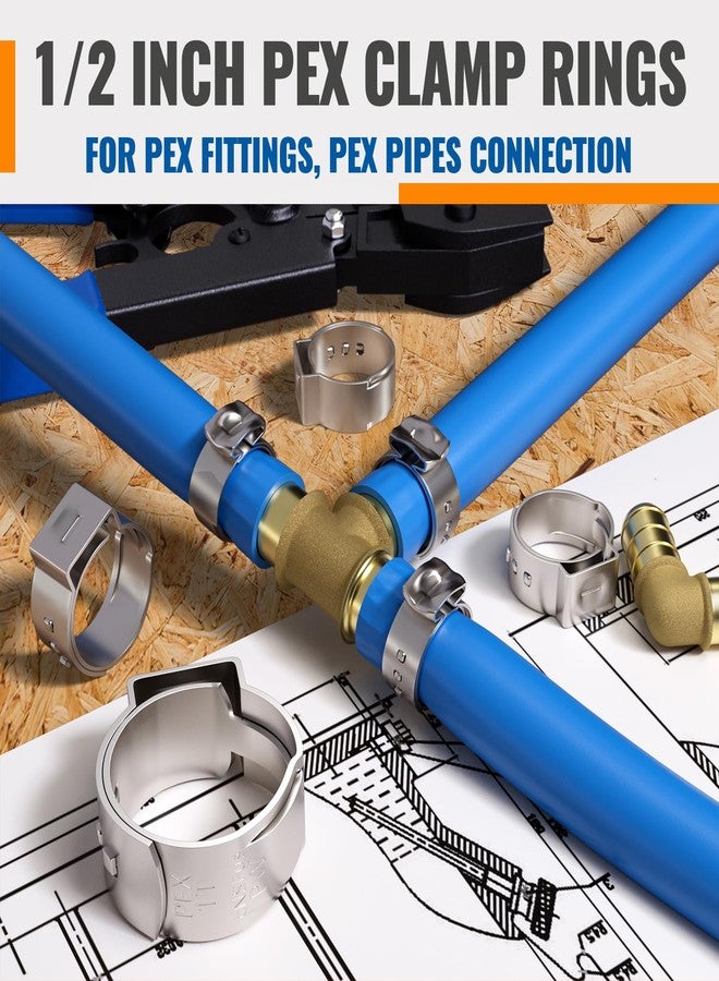 SUNGATOR (عبوة من 60 قطعة) حلقات ضغط Pex مقاس 1/2 بوصة من SUNGATOR، حلقة تثبيت من الفولاذ المقاوم للصدأ مقاس 1/2 بوصة، مشابك Pex لتوصيل أنابيب الأنابيب، مشبك خرطوم أحادي الأذن للسباكين ومستخدمي الأعمال اليدوية - Image 3