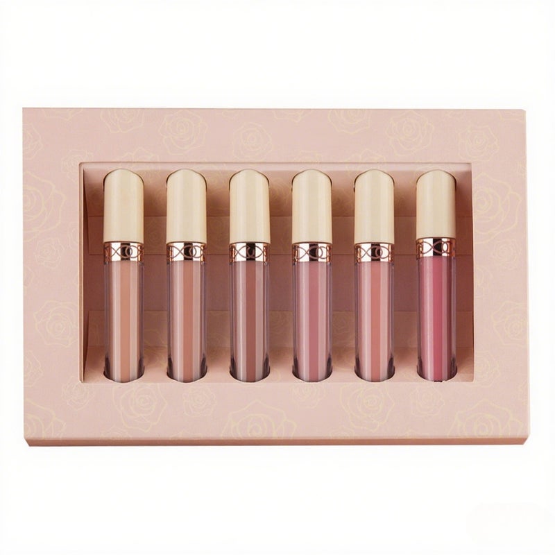 6Pcs Rose Matte Liquid Lipstick Set Waterproof Non-stick Long-lasting Lip Gloss Lip Makeup - Image 1