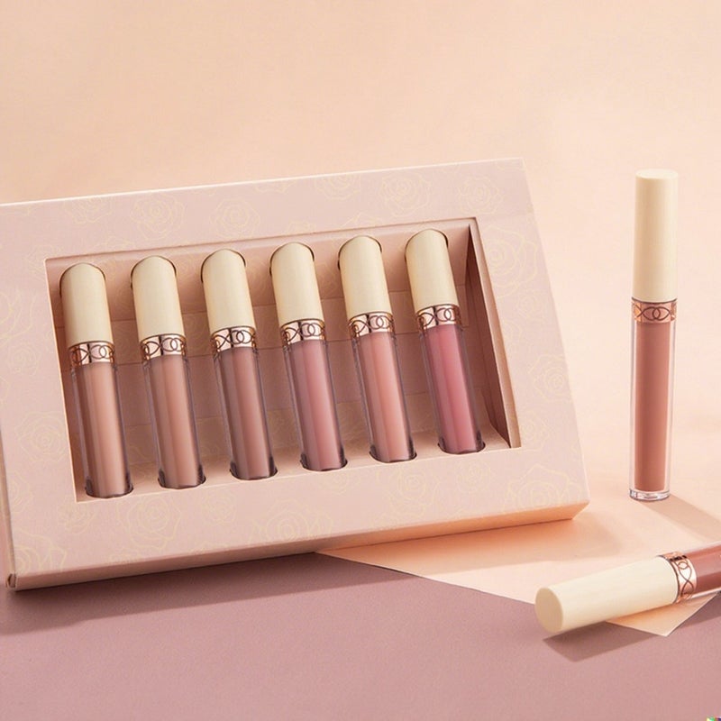 6Pcs Rose Matte Liquid Lipstick Set Waterproof Non-stick Long-lasting Lip Gloss Lip Makeup - Image 4