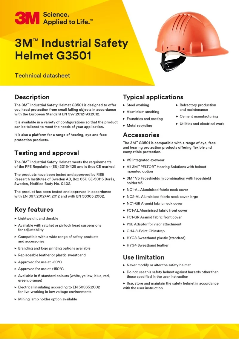 3M ™ G3501 Helmet Resistant to High Temperatures up to 150 °C - (Blue)
