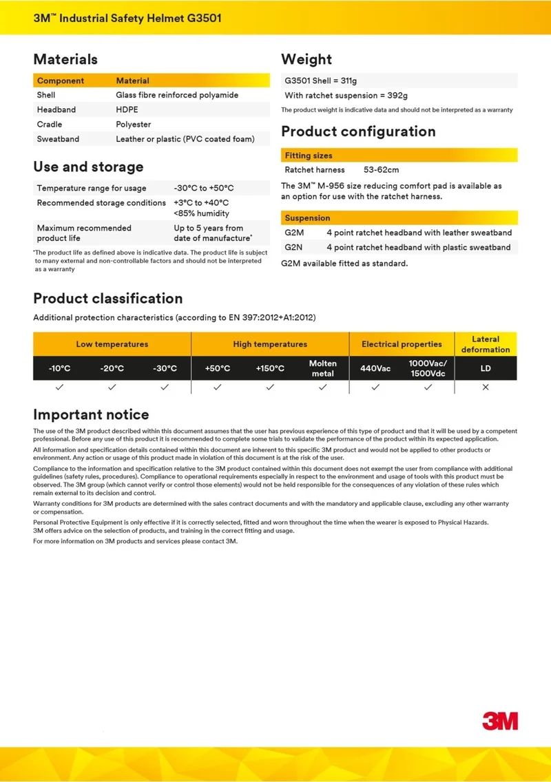 3M ™ G3501 Helmet Resistant to High Temperatures up to 150 °C - (Blue)