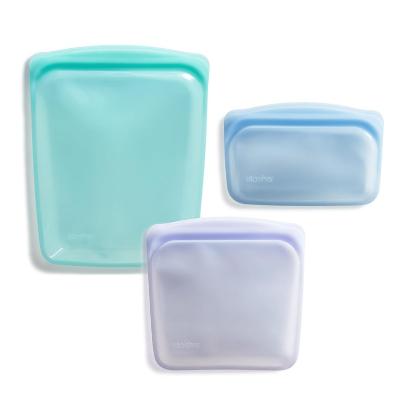 Stasher Silicone Reusable Storage Bags, 3-Pack, Reusable Freezer Bags, Microwave, Dishwasher, Oven Safe, Sous Vide, Premium Lunch Containers, Eco Friendly, Food Storage Bags, Snack Bags, Multicolor - Image 1