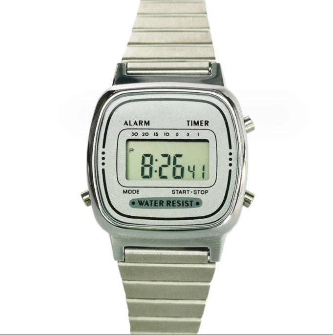 Waterproof LED Digital Watch Steel Band Silver white noodles