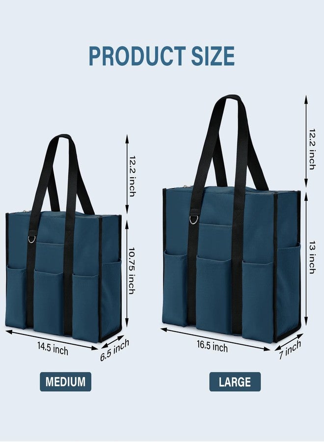 Becokan Large Tote Bag for Women Waterproof with 12 Pockets Top Zipper Closure Utility Teacher Nurse Bags for Work School, Dark Blue, Medium - Image 5