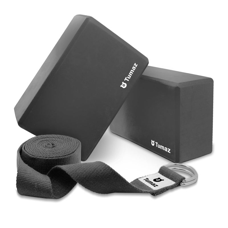 توماز Yoga Blocks 2 Pack with Strap Set, High Density/Lightweight EVA Foam and Non-Slip Natural Cork Blocks u0026 Premium 8F Yoga Strap Set - E-Book Included (gray, 2PS) - Image 1