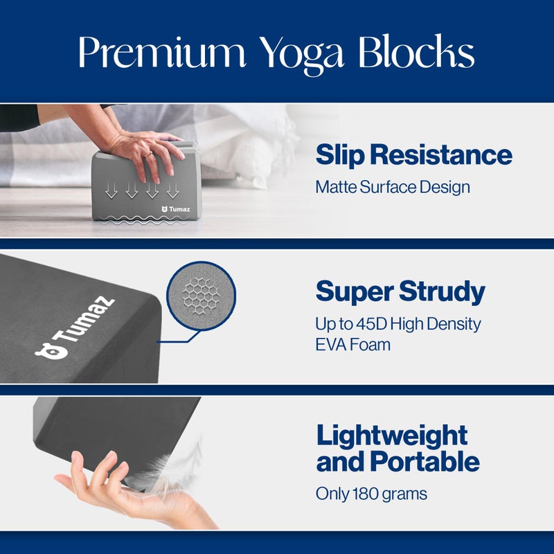 توماز Yoga Blocks 2 Pack with Strap Set, High Density/Lightweight EVA Foam and Non-Slip Natural Cork Blocks u0026 Premium 8F Yoga Strap Set - E-Book Included (gray, 2PS) - Image 3