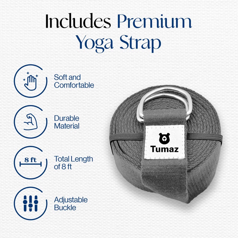 توماز Yoga Blocks 2 Pack with Strap Set, High Density/Lightweight EVA Foam and Non-Slip Natural Cork Blocks u0026 Premium 8F Yoga Strap Set - E-Book Included (gray, 2PS) - Image 4