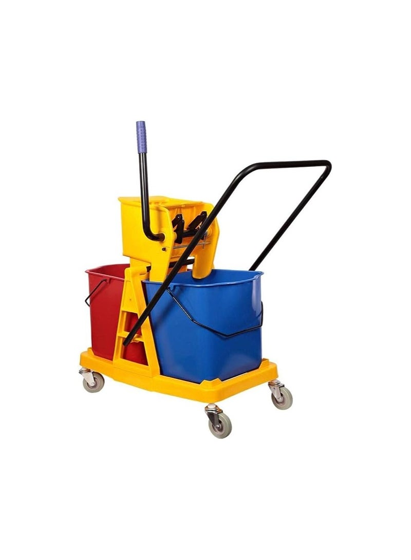 Cleaning Carts on Wheels 46L Large Plastic Double Bucket Squeezing Water Truck - Image 2