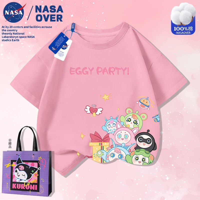Nasa Joint Egg Party Cartoon Pure Cotton Short-Sleeved Men'S And Women'S Middle And Big Children'S Printed T-Shirt Casual Wear - Image 2