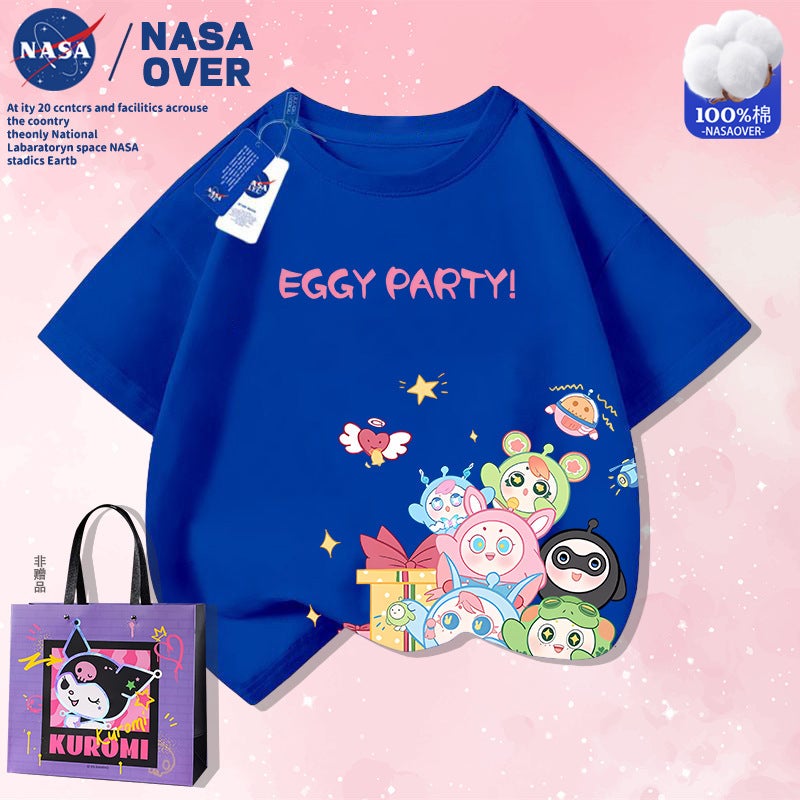 Nasa Joint Egg Party Cartoon Pure Cotton Short-Sleeved Men'S And Women'S Middle And Big Children'S Printed T-Shirt Casual Wear - Image 5