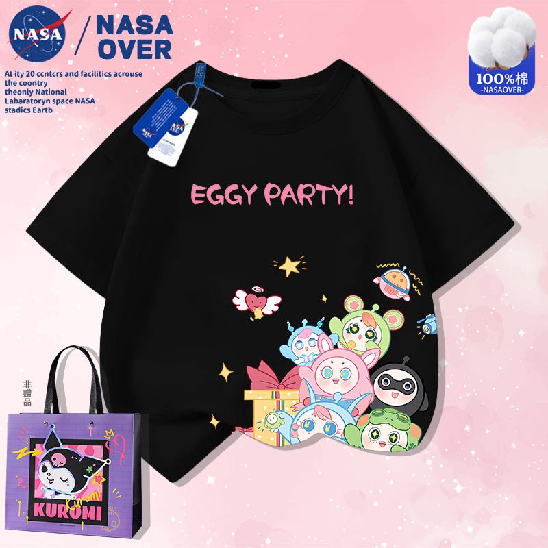 Nasa Joint Egg Party Cartoon Pure Cotton Short-Sleeved Men'S And Women'S Middle And Big Children'S Printed T-Shirt Casual Wear - Image 4