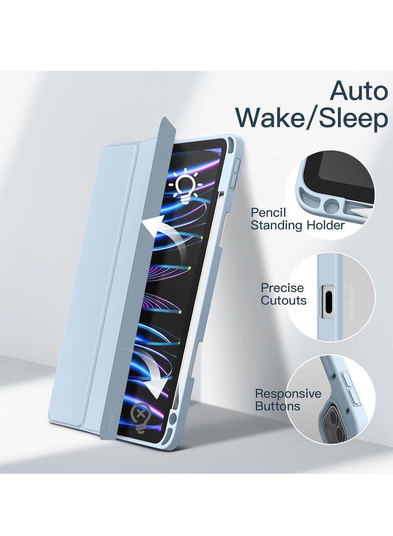 DUSALA iPad Pro 11-Inch M4 2024 (5th Generation) with Pencil Holder, Clear Transparent Back Shell Slim Stand Shockproof Tablet Cover, Auto Wake/Sleep Blue Sky - Image 3