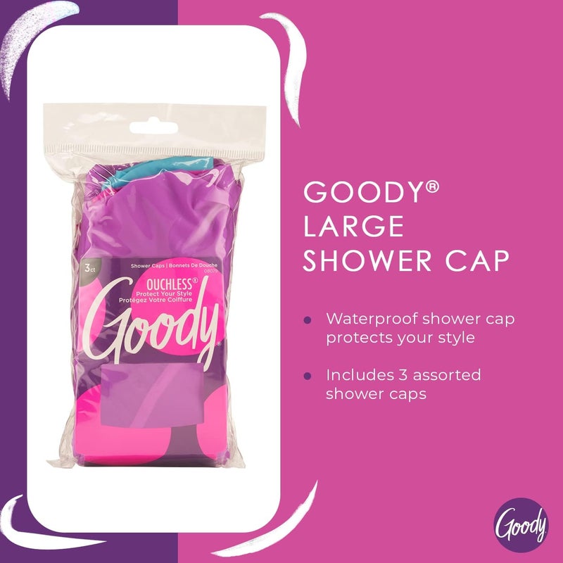 Goody Styling Essentials Shower Cap - 3 Count, Waterproof and Comfortable Hair Protection - Image 3